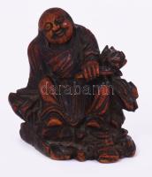 cca 1900, Faragott fa Buddha szobor, m: 7,5 cm