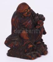 cca 1900, Faragott fa Buddha szobor, m: 7,5 cm