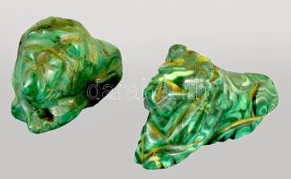 Malachit oroszlán pár, h: 5 cm