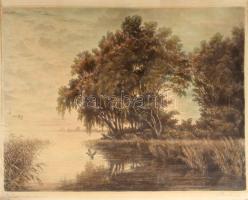 Csisztu Mihály (1933-2008): Hajnal a Balatonon. Színezett rézkarc, papír, jelzett, körbevágva, lapszéli apró sérülésekkel, 32×45 cm