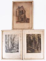 Orphanidesz János (1876-1939): Osztrák tájak Mariazell, Leobensdorf, Wien, 3 db jelzett vintage fotóművészeti alkotás, művészfólián másolva, jelzett, feliratozott, üvegezett keretekben. Foltosak. 24x18 cm