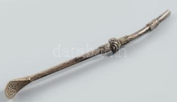 Ezüst (Ag) ópium pipa, jelzett, 51g, 23 cm