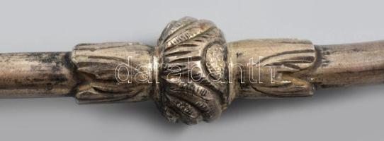 Ezüst (Ag) ópium pipa, jelzett, 51g, 23 cm