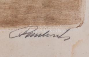 Paulovits Pál (1892-1975): Alkonyat (vadászat). Színezett rézkarc, papír, jelzett. Lap széle kissé f...