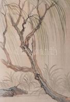 Olvashatatlan jelzéssel, kínai alkotó, XX. sz. közepe: Ember a vízparton. Akvarell, selyem. Néhány k...