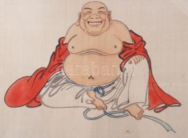 Olvashatatlan jelzéssel, kínai alkotó, XX. sz. közepe: Nevető alak. Akvarell, selyem. Üvegezett fake...