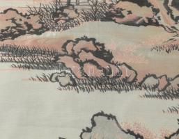 Olvashatatlan jelzéssel, kínai alkotó, XX. sz. közepe: Alak sziklás tájban. Selyemkép. Foltos. Üvege...