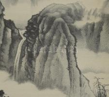 Olvashatatlan jelzéssel, kínai alkotó, XX. sz. közepe: Hattyúk. Selyemkép. Foltos. Üvegezett fakeret...