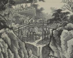 Olvashatatlan jelzéssel, kínai alkotó, XX. sz. közepe: Hattyúk. Selyemkép. Foltos. Üvegezett fakeret...