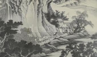 Olvashatatlan jelzéssel, kínai alkotó, XX. sz. közepe: Hattyúk. Selyemkép. Foltos. Üvegezett fakeret...