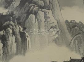 Olvashatatlan jelzéssel, kínai alkotó, XX. sz. közepe: Vándor. Selyemkép. Üvegezett fakeretben. 92×4...