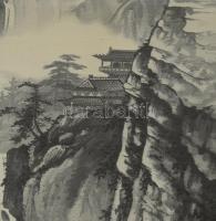 Olvashatatlan jelzéssel, kínai alkotó, XX. sz. közepe: Vándor. Selyemkép. Üvegezett fakeretben. 92×4...