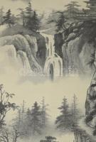 Olvashatatlan jelzéssel, kínai alkotó, XX. sz. közepe: Vándor. Selyemkép. Üvegezett fakeretben. 92×4...