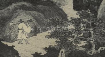 Olvashatatlan jelzéssel, kínai alkotó, XX. sz. közepe: Vándor. Selyemkép. Üvegezett fakeretben. 92×4...