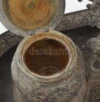 Antik vas kalamáris, képtartó résszel, üveg betétekkel, tapperral, h: 32 cm, m: 17 cm