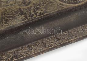 Antik vas kalamáris, képtartó résszel, üveg betétekkel, tapperral, h: 32 cm, m: 17 cm