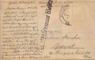 1916 Bielsko-Biala, Bielitz; damaged house, WWI soldiers. photo + "K.u.k. Militärzensur Bielitz...