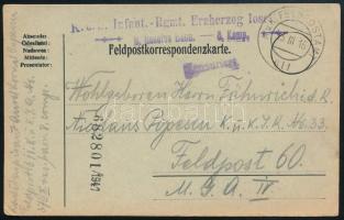 1916 Tábori posta levelezőlap / Field postcard "K.u.k. Infant.-Rgmt. Erzherzog Josef II. Reserve baon. 8. Komp." + "FP 611"