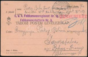 1915 Tábori posta levelezőlap / Field postcard "K.u.k. Feldkanonenregiment Nr. 18. Feldkanonenbatterie Nr.3." + "TP 70"