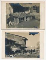 1916 2 pre-1945 photo postcards: street view, market, fruit vendors + "K.u.k. Kriegsmarine SMS Panther"