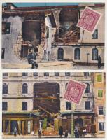 Gorizia, Görz; Weltkrieg 1914-15. / 2 pre-1945 postcards: WWI Austro-Hungarian K.u.k. military: demolished houses, soldiers