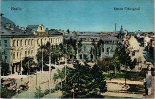 1923 Braila, Strada Arhangheli / street, tram, shops (EB)
