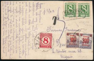 1926 Képeslap Ausztriából 400K + 8f vegyes portózással Budapestre / Postcard from Austria with mixed postage due