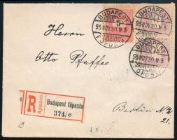 1895 Ajánlott levél Budapestről Berlinbe Színesszámú és Feketeszámú vegyes bérmentesítéssel / Registered cover to Berlin