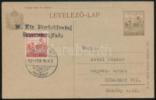 1924 Levelezőlap "M. Kir. Postahivatal Somoskoujfalu" szükségbélyegzéssel. Csehszlovák-magyar területcserével visszakerült postahivatal első napi ideiglenes bélyegzése + cikk melléklet / Postcard with auxiliary postmark