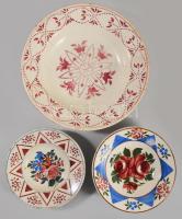 3 darab antik fajansz tál, Telkibánya, Apátfalva, sérüléssel, d:14-23 cm