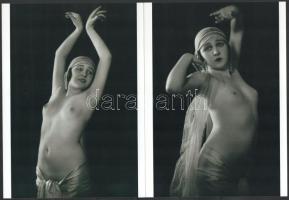cca 1929 Demeter Károly (1892-1983) budapesti fényképész és fotóművész aktfotóiból 3 db modern nagyítás, jelzés nélkül, ugyanarról a fotómodellről, az egyik kép színezett, 21x15 cm