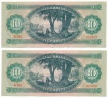 1969. 10Ft (2x) közeli sorszám "A 948 089117, A 948 089126" T:F szép papír
Adamo F7