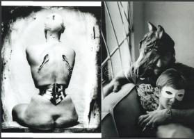 Joel Peter Witkin (1939) amerikai fotóművész felvételei, 2 db modern nagyítás, jelzés nélkül, a néhai Népművelési Intézet fotóművészeti referensének gyűjteményéből, "A fotóművészet egyetemes története" című előadásának anyagából, jelzés nélkül, 21x15 cm