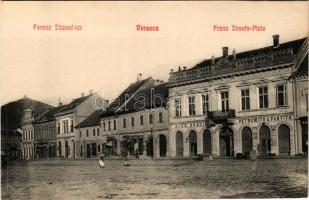 Versec, Werschetz, Vrsac; Ferenc József tér, J. C. Mitraschin, Petrowits &amp; Pantits, Alex Dragits, Scherter üzlete / square, shops