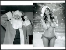 cca 1970 Dali, Salvador (1904-1989) katalán - spanyol szürrealista festőművész télapó jelmezben és alkalmi segédje, eltérő időben készült felvételek, csak a tételben találkoztak, 2 db modern nagyítás, jelzés nélkül, 15x10 cm