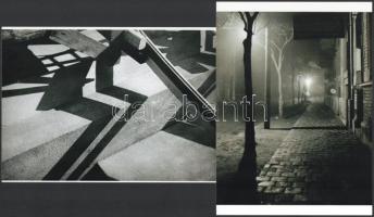 cca 1933 Kinszki Imre (1901-1945) budapesti fotóművész felvételei (Állvány árnyék; Zugló éjjel), 2 db modern nagyítás, jelzés nélkül, 21x15 cm
