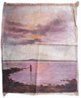 Jelzés nélkül, XX. sz. első fele: Vízparti táj (Balaton?). Olaj, vászon, sérült, hajtva, vakráma nélkül. 60x50 cm