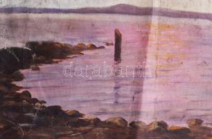 Jelzés nélkül, XX. sz. első fele: Vízparti táj (Balaton?). Olaj, vászon, sérült, hajtva, vakráma nél...