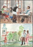 Jelzés nélkül, XX. sz. második fele: 22 illusztráció Petőfi Sándor Apostol c. művéhez. Akvarell, ceruza, papír. 15x21,5 cm