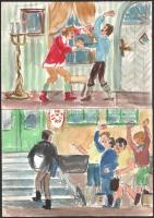 Jelzés nélkül, XX. sz. második fele: 22 illusztráció Petőfi Sándor Apostol c. művéhez. Akvarell, cer...