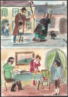 Jelzés nélkül, XX. sz. második fele: 22 illusztráció Petőfi Sándor Apostol c. művéhez. Akvarell, cer...