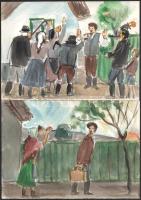 Jelzés nélkül, XX. sz. második fele: 22 illusztráció Petőfi Sándor Apostol c. művéhez. Akvarell, cer...