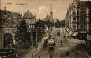 Szczecin, Stettin; Am Berliner Tor. Arthur Schuster / street view, tram, cigar shop (EK)