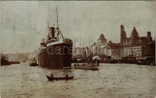 1921 Szczecin, Stettin; port, quay, steamships. Max Dreblow photo (fa)