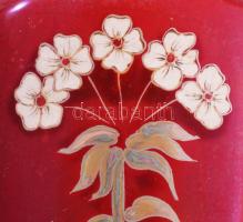 Zsolnay váza. Ökörvér mázas, virág mintás. Kézzel festett, jelzett (Mrs. Fülöpp), kis restaurálási n...