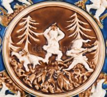 Schütz Blansko törpés fali tál, kézzel festett mázas fajansz, jelzett, hibátlan, d:30 cm / Schutz Bl...