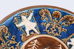 Schütz Blansko törpés fali tál, kézzel festett mázas fajansz, jelzett, hibátlan, d:30 cm / Schutz Bl...