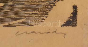 Csanády András (1929-2025): Székelyudvarhely télen. Linómetszet, papír, jelzett. Lapszéli ázásnyomma...