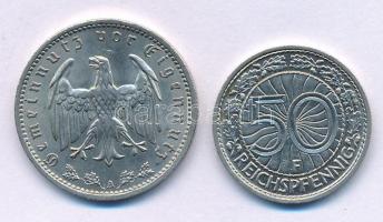 Németország / Weimar köztársaság 1937F 50pf Ni + Német Harmadik Birodalom 1937A 1M Ni T:AU 
Germany...