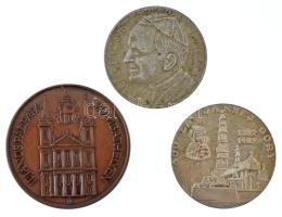 Fritz Mihály (1947-) 1991. "II. János Pál Pápa Szombathelyen 1991. Augusztus 16-20" bronz emlékérem (42,5mm) + Lengyelország 1982. "II. János Pál Pápa / Jasna Góra-i kolostor 600 éves 1382-1982" kétoldalas fém emlékérem (35mm) + DN "II. János Pál Pápa" kétoldalas fém emlékérem (35mm) T:AU,VF, patina